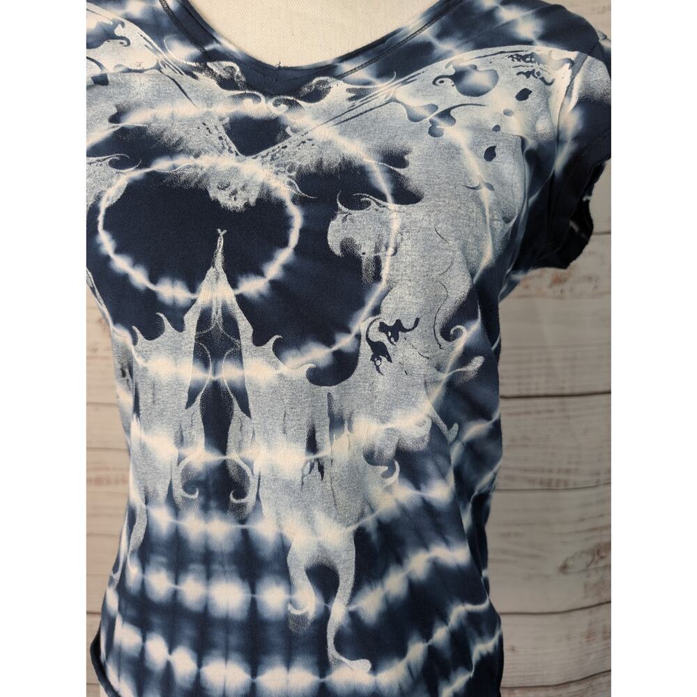Y2K Edgy Tie Dye Abstract Optical Illusion Skull Graphic T-Shirt Calvin Klein S - Picture 3 of 7